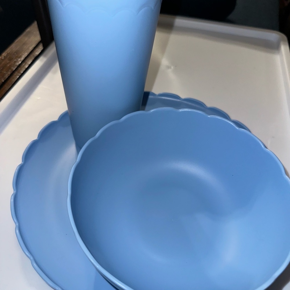 Light Blue 12 Piece Dinnerware Set - Plate, Bowl & Cup